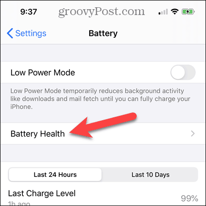 Tocca Stato batteria nella schermata Batteria iPhone
