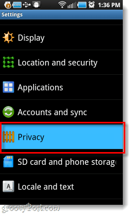 menu delle impostazioni della privacy di Android