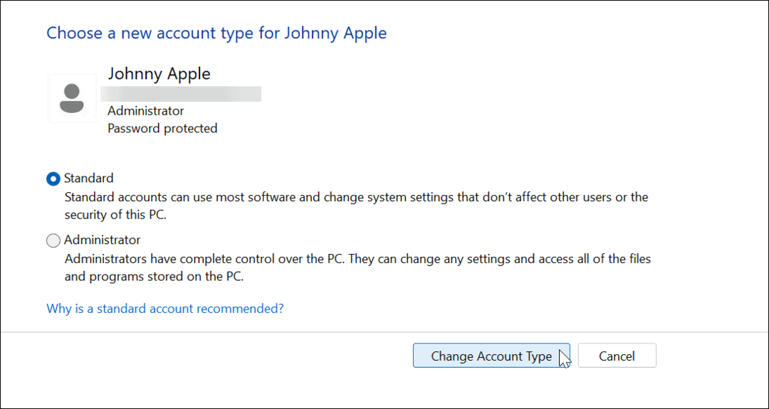 Come modificare il tipo di account su Windows 11