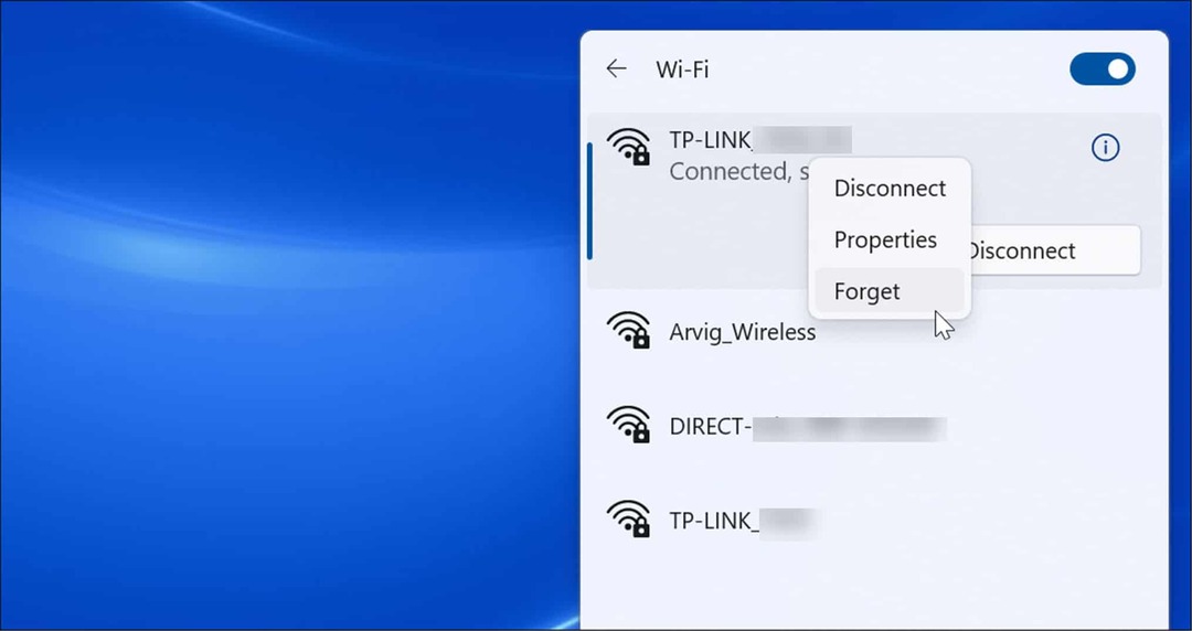dimentica la rete wi-fi su windows 11