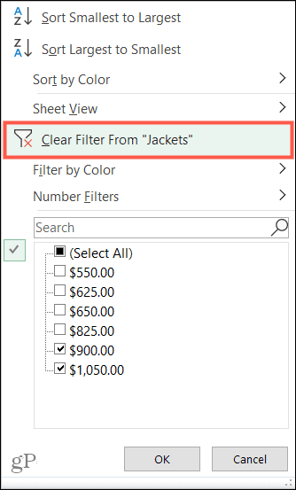 Cancella filtri in Excel