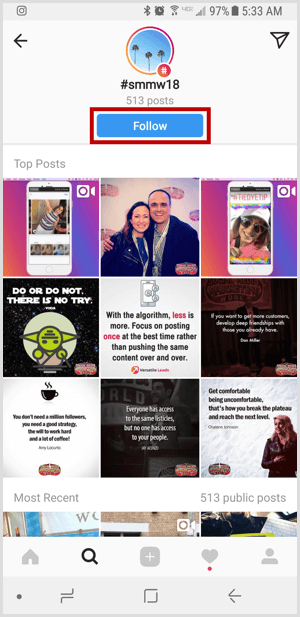 Instagram segui l'hashtag