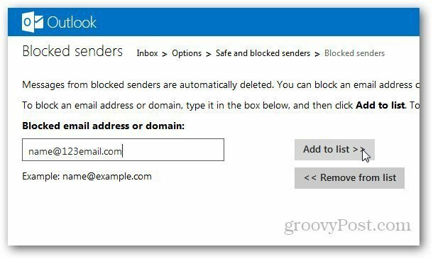 Outlook.com: aggiungi indirizzi e-mail all'elenco bloccato