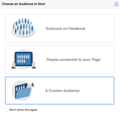 scegli il pubblico personalizzato di Facebook