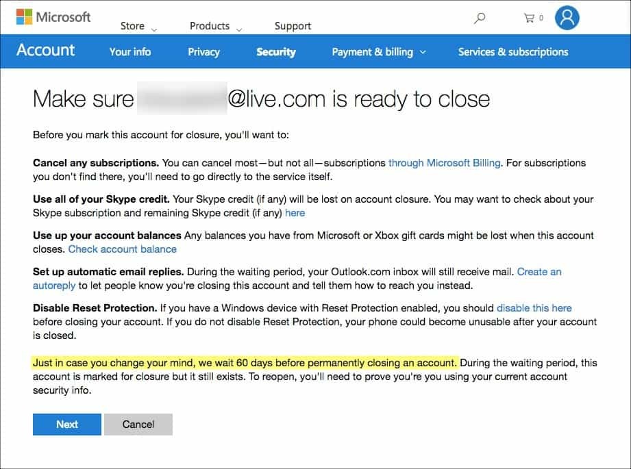 Come eliminare definitivamente l'account Hotmail, Windows Live e Outlook