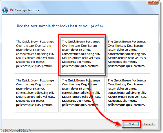 passaggio 4 della calibrazione di clearType in Windows 7