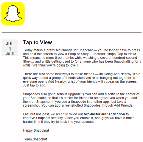 modifiche al feedback dei clienti di snapchat