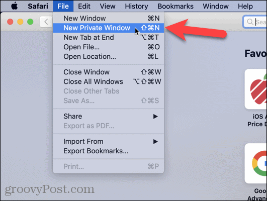 Seleziona Nuova finestra privata in Safari su Mac
