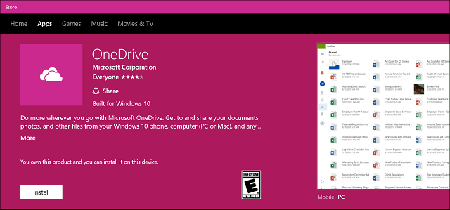 Windows OneDrive app 10