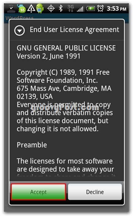 Wordpress su EULA Android