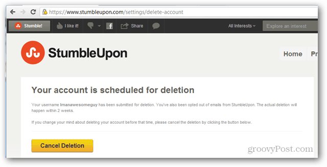 account stumbleupon pianificato per l'eliminazione