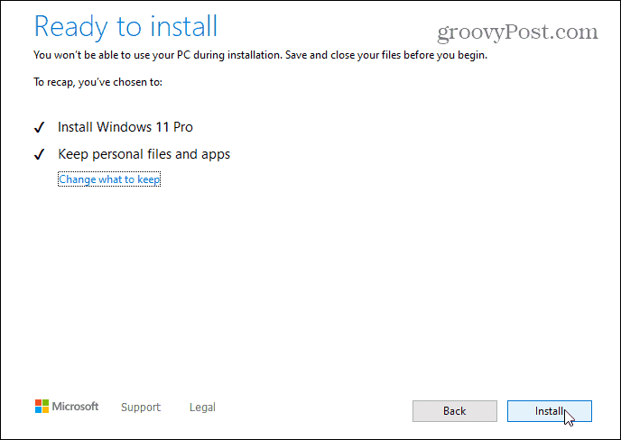 Pronto per l'installazione di Windows 11
