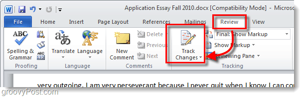 revisione delle modifiche traccia di Word 2010