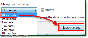 imposta la velocità di rotazione dello sfondo di Windows 7 su 10 secondi e salva, al termine ripristinala