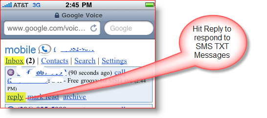 Risposta al messaggio TXT SMS di Google Voice Mobile