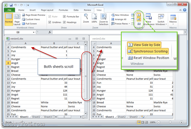 scorrimento sincronizzato con ms Office 2010 Excel
