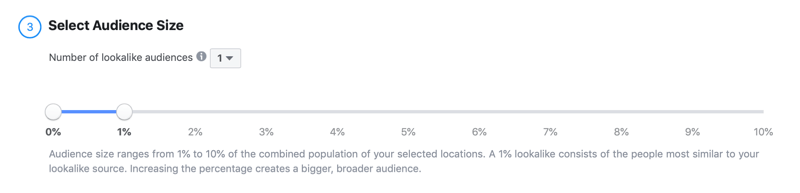 seleziona la dimensione del pubblico per il sosia di Facebook