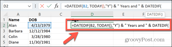 excel formula anni e mesi