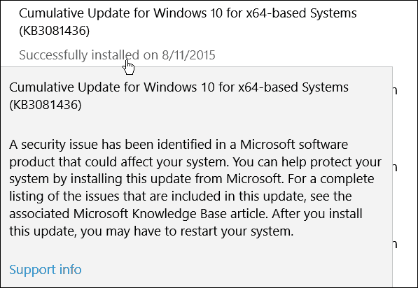 Secondo aggiornamento cumulativo di Microsoft per Windows 10 (KB3081436)