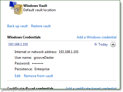 una credenziale memorizzata può essere modificata dal vault di Windows 7