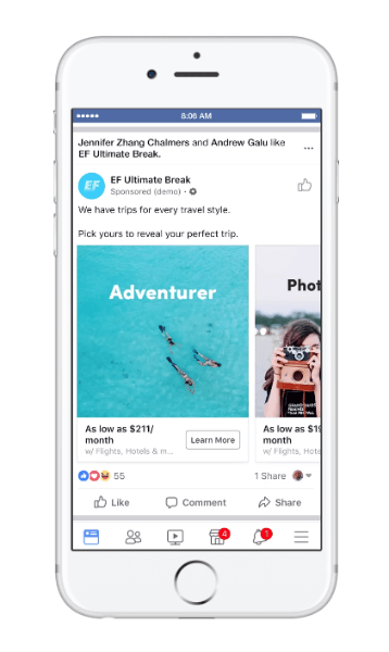 Facebook ha lanciato un nuovo tipo di annuncio dinamico per i viaggi chiamato, considerazione del viaggio.