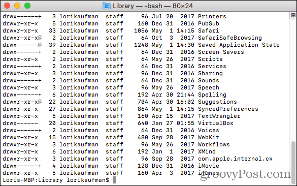 Accedi alla cartella Libreria in Terminale su Mac