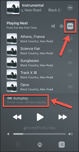 icona di riproduzione automatica della musica Apple attiva