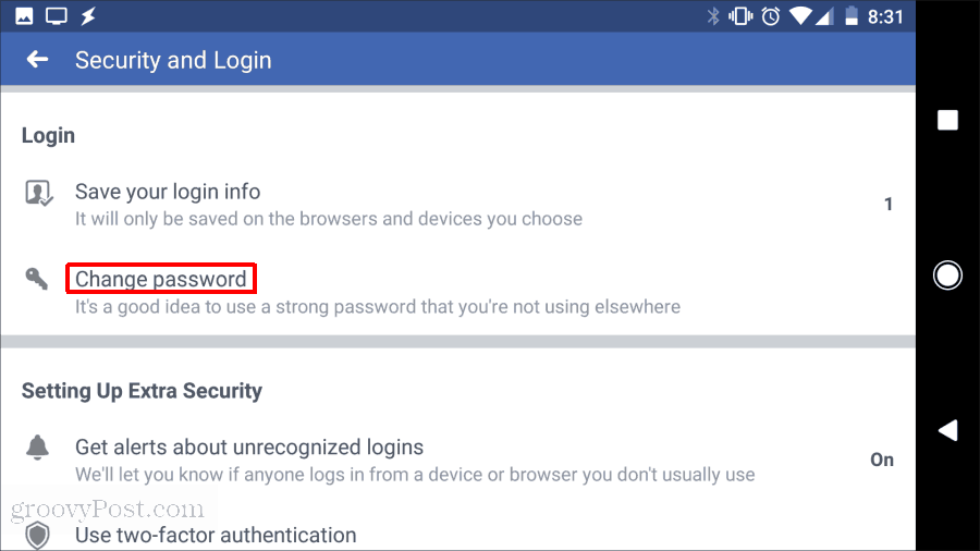 facebook cambia password