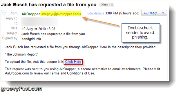 Dropbox AirDropper: file di richiesta e-mail