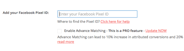 Incolla il tuo ID pixel da Facebook nel plug-in PixelYourSite.