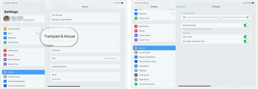 Impostazioni del trackpad iPad