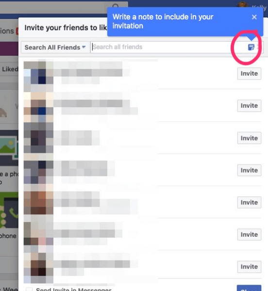 Facebook ha aggiunto l'opzione per includere una nota personalizzata con inviti a mettere mi piace a una Pagina.