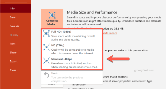 Comprimi le opzioni multimediali in PowerPoint