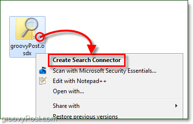 fare clic con il tasto destro sul desktop e quindi fare clic sul file osdx che è un connettore di ricerca, quindi fare clic su Crea connettore di ricerca per Windows 7