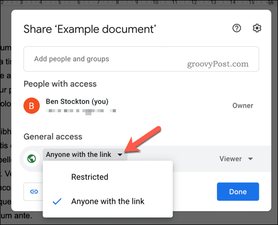 Imposta le autorizzazioni di condivisione per Google Documenti