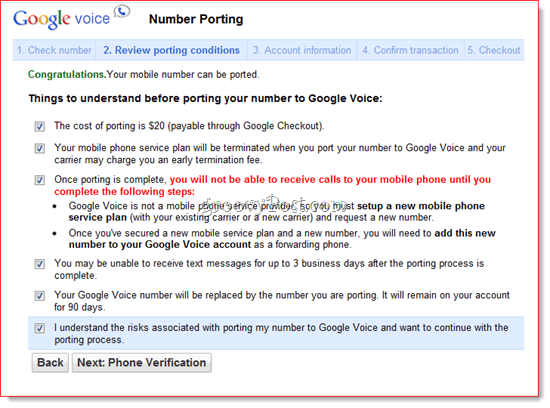 Porta il numero esistente su Google Voice