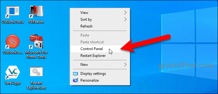 Pannello di controllo disponibile nel menu di scelta rapida sul desktop di Windows 10