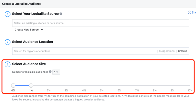 Crea una finestra di configurazione del pubblico simile in Segmenti di pubblico di Facebook