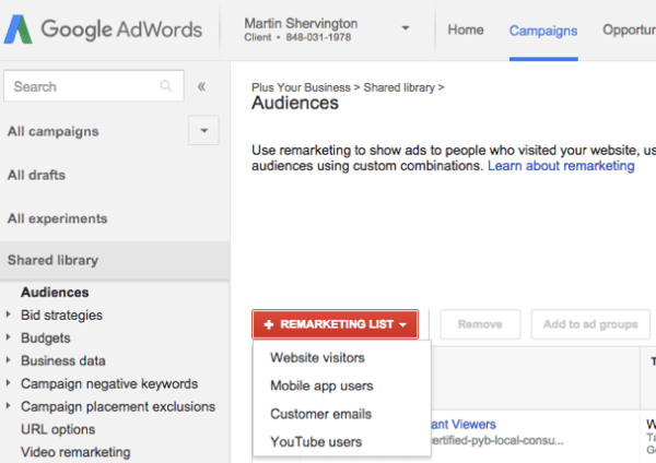 account google adwords