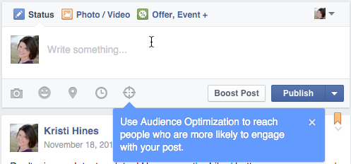ottimizzazione del pubblico di Facebook per la casella di aggiornamento dei post