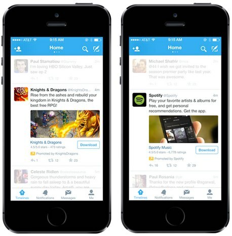 suite di promozione di app per dispositivi mobili twitter