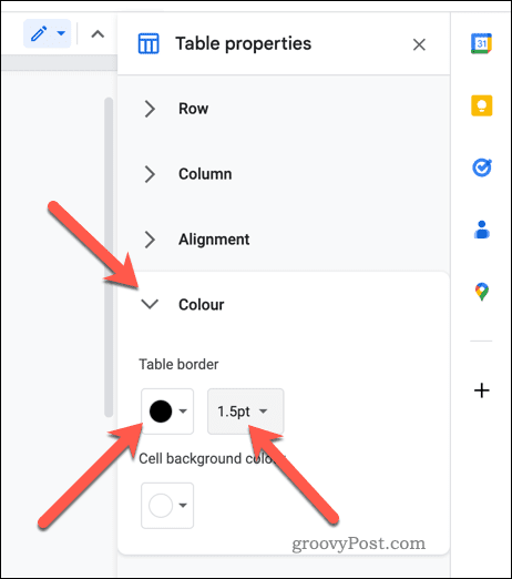 Imposta le proprietà del bordo della tabella in Google Documenti