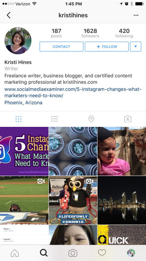 esempio di profilo aziendale di Instagram