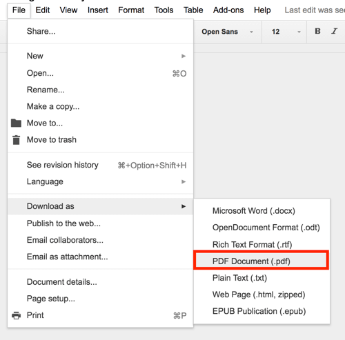 Google Drive ti consente di esportare qualsiasi documento come PDF.