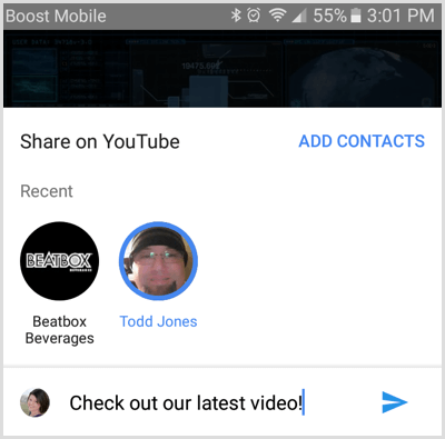 Seleziona il contatto con cui condividere il video di YouTube