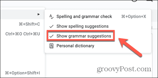 La disattivazione di Mostra suggerimenti ortografici è una causa comune del mancato funzionamento del controllo ortografico di Google Documenti