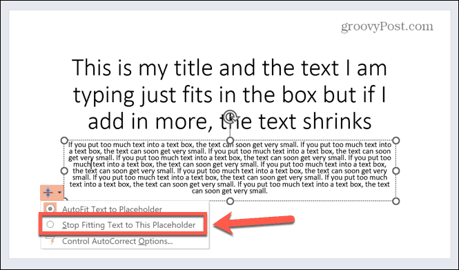 powerpoint interrompe l'adattamento del testo al segnaposto