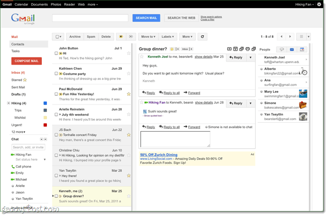 Gmail Labs: un nuovo riquadro di lettura, proprio come Outlook