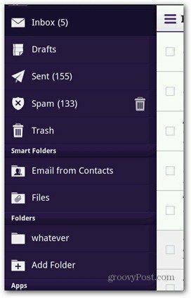 Yahoo Mail menu Android