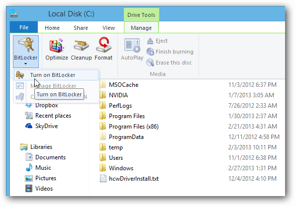 Barra multifunzione Esplora file BitLocker